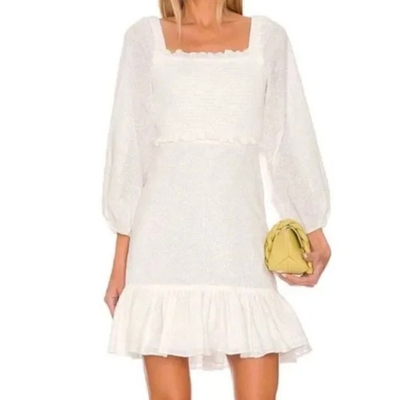 Veronica Beard NEW Denise Dress Sz 4 White Eyelet Cotton Smocked Mini Sun Dress - Picture 12 of 15